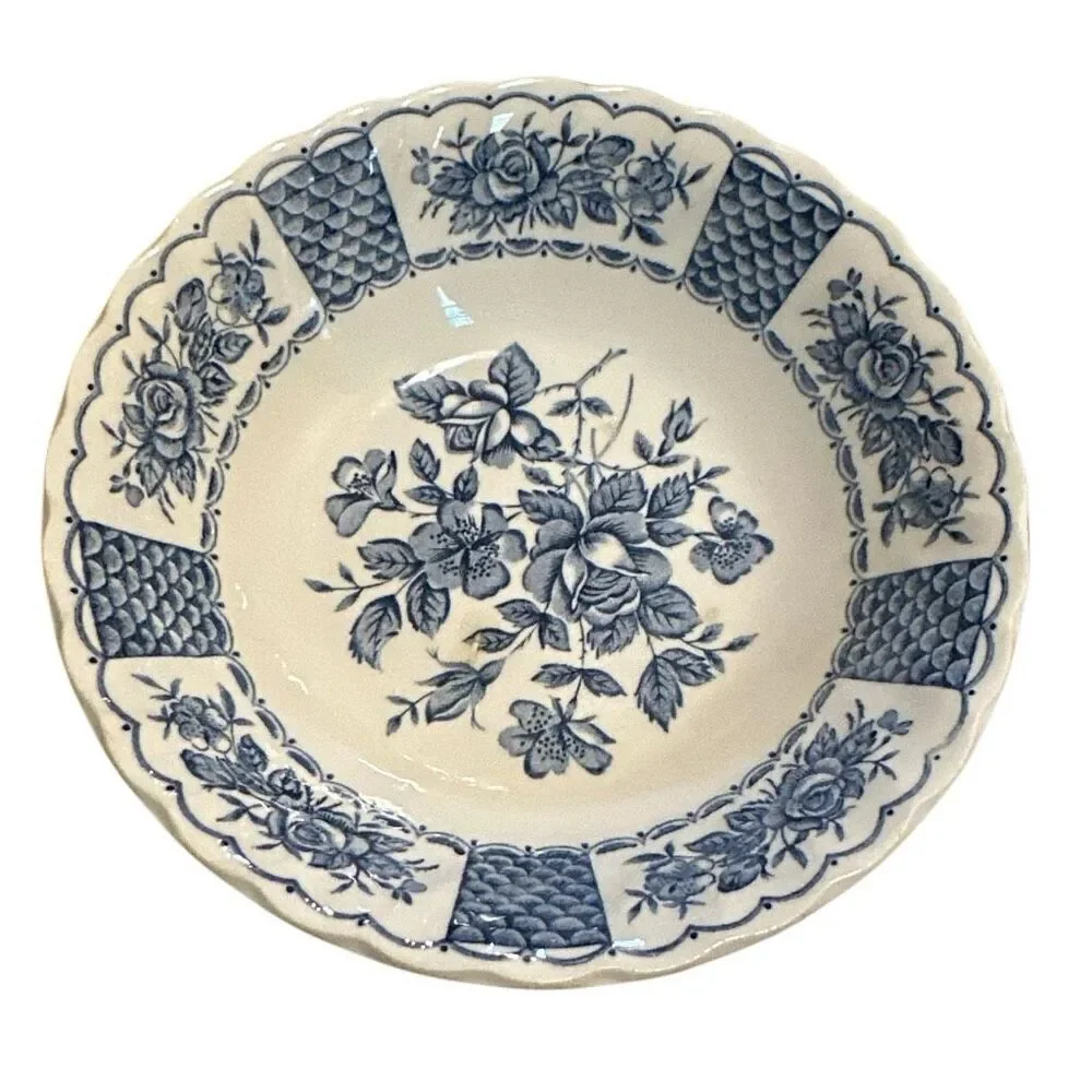 Vtg Myotts Melody England x5 rose decor blue copper print transferware, France c